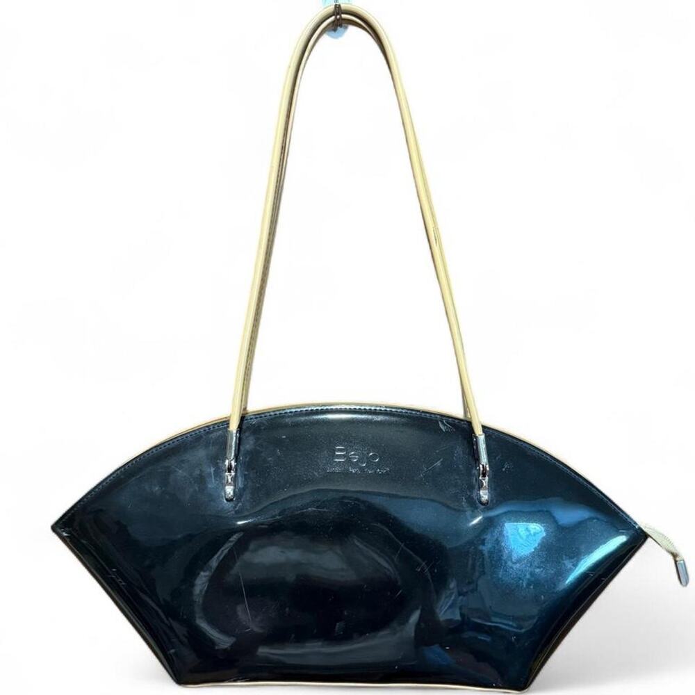 Y2K Beijo Over the Moon Black Patent Leather Purse Glossy Chic Minimalist